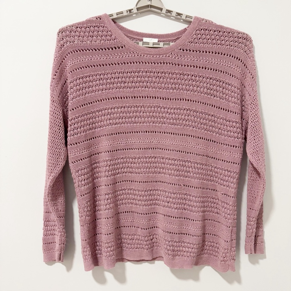 J. Jill‎ Open Weave Crochet Sweater Womens Size XL Mauve Pullover Crewneck